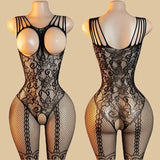 Transparent Fishnet Lingerie Women Crotchless Bodysuits Sexy Open Crotch Pantyhose Teddy Jumpsuits Erotic Full Body Stockings