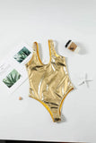 Sexy Gold Leather Swimsuit 2026 Women Shiny Padded Beach One Piece Swimwear Summer Bathing Suit Slim Tummy Control Monokini