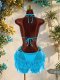 Vintage Blue 3D Floral Bikinis Sets Women Mesh Ruffle Skirt 3 Piece Swimsuit 2026 Sexy Push Up Bra Bathing Suit Holiday Swimwear