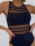 2026 Mesh Swimsuit One Piece Sexy Vintage Swimwear Women Black Bathers Bathing Swimming Swim Suit Padded Beachwear Summer