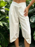 Summer Women Cargo Capri Pants Elastic Waist Cuffs Cropped Trousers with Side Pockets Fashion Casual Loose Fit Pants Streetwear