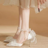 Pointed Toe Bow  Women's Stiletto Hee Elegant Large Size Thin Heel Shoes for Women 2026 New