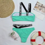 Bikini 2026 Sexy Green Swimwear Swimsuit Women Letter Bandage Bikinis Set Bathing Suit Beach Bikini Female Push Up High Quality