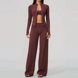 3 PCS Yoga Sets Women Long Sleeve Zipper Slim Jacket+sports Bra+high Waist Flare Pants Fitness Suits Gym Exercise Athletic Wear
