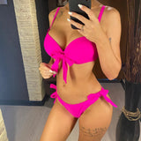 XS - XL Knotted Push Up Bikini Swimsuit Female Swimwear Women Two-pieces Bikini Set With Bra Cup Bather Bathing Suit Swim V3992