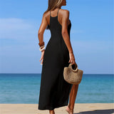 Solid Hollow Out Sleeveless Crochet Knitted Tunic Beach Cover Up Cover-ups Beach Dress Beach Wear Beachwear Female Women V7642