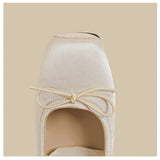 Balletcore Style Satin Lace-Up Flats for Women Black Ballerina Bow Detail Square Toe Ankle Wrap Ribbon Ballet Coquette Shoes