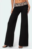 Women's spring and summer leopard print stitching micro-flared high-waisted casual trousers