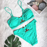 DEKA Bandeau U-Neck Metal Bikini Set Push Up Padded Cup Swimwear Women Solid Swimsuit Beachwear Water Swiminmg Bathing Suit