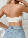 Elegant Beige Lace Textured Strapless Bra Front Closure Push Up Unlined Bandeau for Evening Dresses