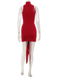 Ahagaga Fashion Women's Mini Dresses Solid Halter Turtleneck Sleeveless Sheath Slim Fit Bodycon Regular Causal Vestidos Robes