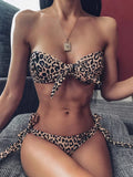 Ribbed Knotted Polka Dot Bikini 2025 Women Strapless Bandeau Swimsuit Female Swimwear Two Pieces Bikini Set Bathing Suit Swim