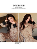 2026 Pajamas for Women Ice Silk Sexy Lace Small Leopard Print Long Sleeve Home Clothes Pajamas Set Can Be Weared Outside