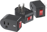 3-Pack Grounded Outlet Switch with On/Off Button, Black - Safe Energy-Saving Adapter