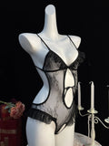 Crothless Sexy Lingerie Women Bodysuit Lace Underwear Transparent Hollow Out Fetish Babydoll Dress Open Croth Erotic Costume