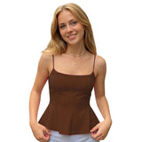 2026 Summer Women's Solid Color Vest Open Back Sleeveless Flared Hem Camisole Tank Tops Casual Retro Basic Cami