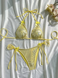 Sparkling Glitter Halter Bow Bikini Female Swimsuit Women Swimwear Two-pieces Bikini Set High Cut Bather Bathing Suit Swim Lady