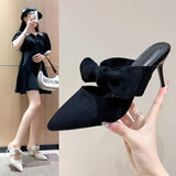 2026 New Arrival Pointed Toe Shallow Butterfly Knot Slingback Stiletto Sandals Summer Dress Party Wrapped Toe Shoes Casual Soft
