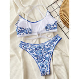 Sexy Flowers Printed Brazilian Bikini Female Swimsuit Women Swimwear Two-Pieces Bikini Set Padded Bather Bathing Suit Swim V6705
