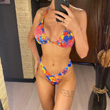 Sexy Floral Printed Halter Brazilian Bikini Female Swimsuit Women Swimwear Two-pieces Bikini set Bather Bathing Suit Swim V4667