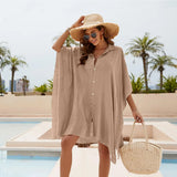 Solid Color Women Cover-ups Cotton Shirt Swimsuit Loose Fitting Robe Beach Vacation Single-breasted Sunscreen Clothing 2026 New