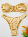Bandeau Bikinis 2025 Strapless Satin Bikini Female Swimsuit Women Swimwear Two-pieces Bikini Set High Cut Bathing Suit Swim Lady