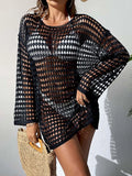 Womens Beach Cover Up Knit Solid Color Long Sleeve Dress Sexy Slim-Fit Beachwear Cover Up Beach Holiday Sun Protection Clothing