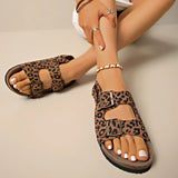 Fashion Bukcle Leopard Print Sandals Women 2025 Summer Back Strap Platform Sandles Woman Comfortable Plus Size Beach Sandalias