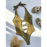 New Sexy Snake Skin Halter Monokini Women Swimwear One Piece Swimsuit Female Tummy Cut Out Bather Bathing Suit Swim Lady V3056