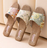 Breathable Indoor Linen Slippers For Women Men Home Floor Shoes Chinese Style Emrobidery Anti-slip Couples House Bedroom Slides