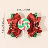 2Pcs Christmas Lollipop Bow Hair Clips For Girls Cute Sparkly Sequins Candy Hairpins Children Xmas Party Headwear Accessories