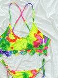 Sexy Bikini Women Swimwear Swimsuit Tie Dyed Colorful Print Cross Straps Bikinis Set Bathing Suit Beach Bikini Female Push Up