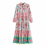 Foridol Floral Print Casual Boho Shirt Dress Maxi Long Autumn Winter Long Sleeve Dress Vestidos 2025 Button Up Dress