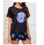 3-Piece Heart Print Pajama Women Sleepwear Home Clothes Short Sleeve Top with Shorts & Long Pants Pajamas Loungewear Short Suit