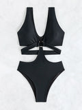 S - XL V Neck High Leg Cut One Piece Swimsuit Women Swimwear Female Bather Monokini Cross Bandage Bathing Suit Swim Beachwear