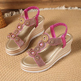 Fashion Crystal Chunky Wedges Sandals Women Elastic Band Slip On Platform Sandles Woman Luxury High Heel Sandalias Plus Size 43