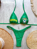 Brazil Letter Printed Halter Bikini Women Swimwear Female Swimsuit Two-Pieces Bikini Set Padded Bather Bathing Suit Swim V8352