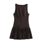 Foridol Bowknot Pleated Tank Short Dress for Women Sleeveless Casual Party Short Dress Female Casual Autumn Winter Dress