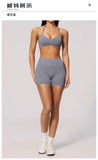 Seamless Yoga Suit Women Exposed Back Pleate Sports Bra High Waist Shorts Fitness Sets Outdoor Running Athletic Wear Tracksuit