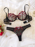 A Set of Black Sexy Lingerie, Featuring Floral Patterns, Combining Allure and Sensuality in One ZA824028