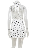 Ahagaga 2025 Summer Women's Mini Dresses Dot Halter Bandage Slim Backless Beach Style Sleeveless Skinny Female Vestidos Robes