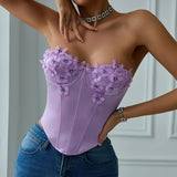 Hot girl's low-cut butterfly tube top rhombus underwired fishbone top