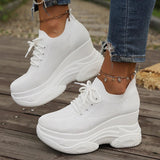 White Knitted Wedge Heels Sneakers Women Spring Autumn Breathable Chunky Platform Sneakers Woman Slip On Mesh Running Shoes 42