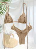 Miyouj Glitter Fabric Bikinis 2026 Sexy Bikini Set Folds Swimsuit Female Halter Bathing Suit Women Swimwear New Beachwear