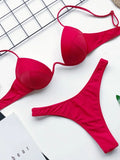 Sexy V-bar Underwired Bra Cup Thong Bikini 2025 Women Swimwear Female Swimsuit Two-pieces Bikini Set High Cut Bathing Suit Swim