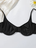 2pcs Luxury Satin Lingerie Set for Women 3/4 Cup High Gloss Silk-like Bra Panty Set Sexy Black Brassiere Underwear MR2938