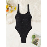 Glitter Sparkling Cut Out Backless One Piece Swimsuit Women Swimwear Female High Cut Leg Padded Bather Bathing Suit Swim V6493