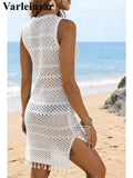 S - XL Hollow Out Sleeveless Crochet Knitted Tunic Beach Cover Up Cover-ups Beach Dress Beach Wear Beachwear Female Women V7935