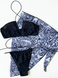 3 Pieces Bikini Set Sexy Swimwear Swimsuit Women Cross Halter Knotted Black Bikinis Set Bathing Suit Mesh Beach Dress Skirt 2026
