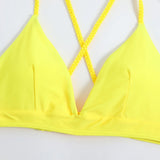 2026 V Neck Two Piece Solid Bikini Back String Women Swimwear Female Swimsuit Bathers Bathing Swimming Suit Beachwear Summer